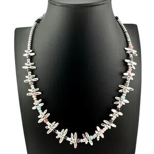 Uno de 50 Dragonfly Silver Plated Pastel Glass Beads Spain Designer 19" Necklace